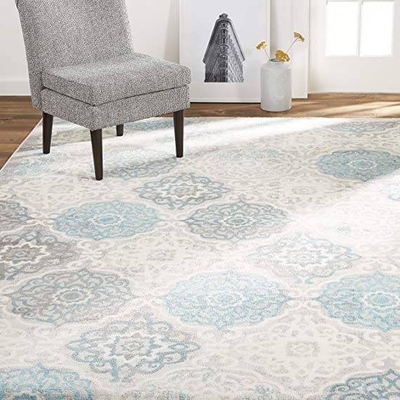 Home Dynamix Boho Andorra Transitional Damask Area , Grey-Blue, 6'6"x9'6"