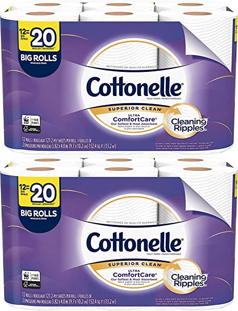 Cottonelle Ultra ComfortCare Toilet Paper, Soft Bath Tissue, Septic-Safe, 12 Big Rolls - 2 Pack