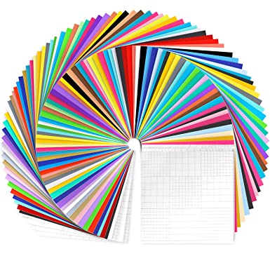 Permanent Vinyl 96 Pack, Ohuhu 12" x 12" Self Adhesive Vinyl, 84 Vinyl Sheets   12 Transfer Tape Sheets, 40 Colours Vinyl for Cricut for Home & Party Decoration, Car Decal