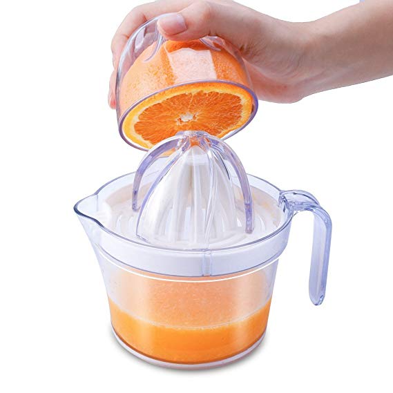 Citrus Juicer, Sunhanny Orange Lemon Manual Hand Squeezer, Anti-Slip Lid Rotation Reamer Lime Press, 17-Ounce Capacity, Clear
