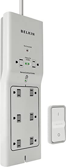 Belkin 8-Outlet Conserve Switch Surge Protector, 4ft Cord and Remote, White