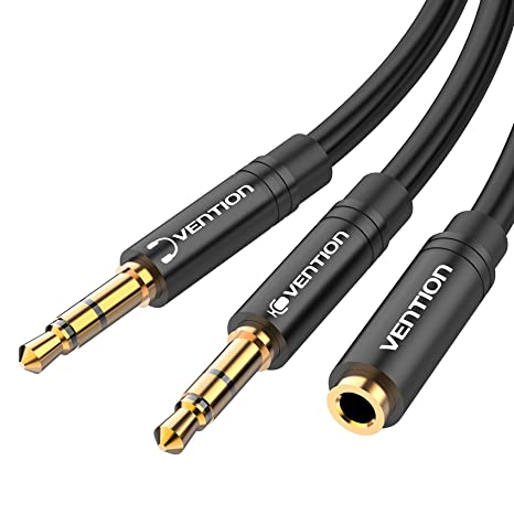 VENTION Headphone Splitter 3.5mm Female to 2 Dual 3.5mm Male Aux Cable Headset Mic Y Splitter Stereo Audio Adapter for PC,Laptop,Tablets 1FT
