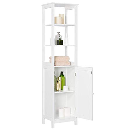 Yaheetech Bathroom Cabinet, Wooden Tall Floor Storage Cabinet with 3 Tier Shelf, Free-Standing Tower Rack, Multifunctional Organizer Rack Stand, White