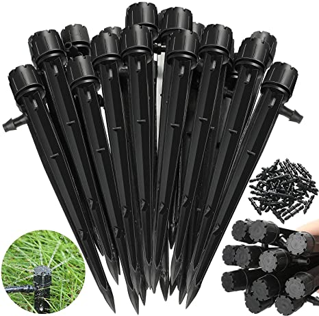 50 Pieces Drip Emitters Adjustable Irrigation Drippers 360 Degree Water Flow Drip Irrigation System and 25 Drip Irrigation Barbed Connector 25 Barbed Tee for inner diameter 4 mm Tube Garden Patio Lawn