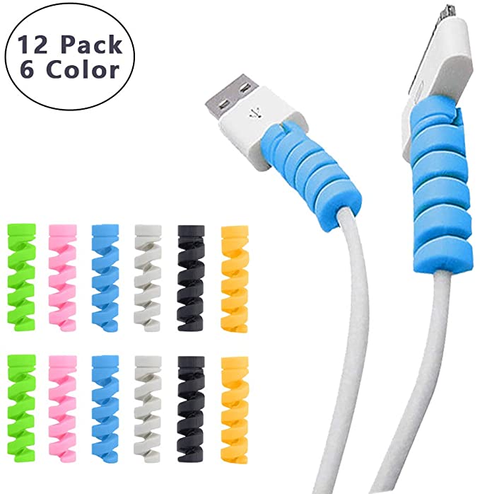 TPLTECH 6 Colors Spiral Tube Charging Cable Protector Wire Management Organizer Protective Cord Sleeve Line Saver for iPhone iPod iPad MacBook Tablet Charger Cord,Android Cell Phone,Mouse Cable