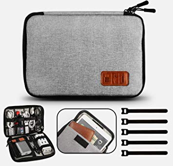 Travel Cable Organizer Bag Waterproof Electronic Accessories Case with 5pcs Cable Ties for USB Drive Phone Charger Headset Wire SD Card Power Bank (Gray)