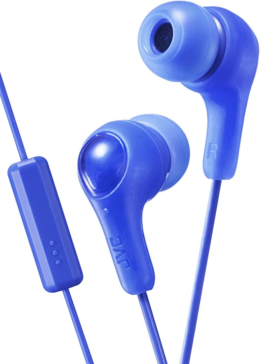 JVC Gumy Plus In Ear Headphones Earphones with Bass Boost, Comfortable Earbuds and Built In Mic and Remote for Call Handling, Blue