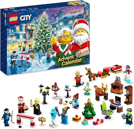 LEGO 60381 City Advent Calendar 2023 with 24 Gifts incl. Santa and Reindeer Figures plus Winter Wonderland Playmat, Christmas Countdown Gift for Kids, Boys, Girls