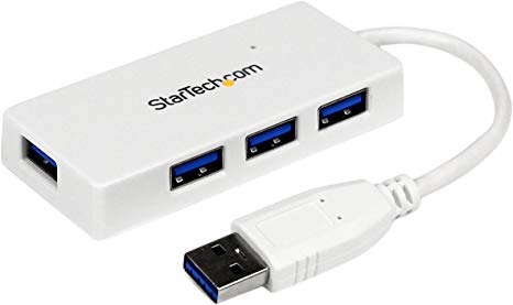 StarTech.com ST4300MINU3W 4 Port USB 3.0 Hub – Built-in Cable – Compact – SuperSpeed – White – USB Splitter – USB Port Expander – USB 3 Hub