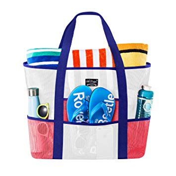 SoHo Collection, Mesh Beach Bag – Toy Tote Bag – Large Lightweight Market, Grocery & Picnic Tote with Oversized Pockets (Americana)
