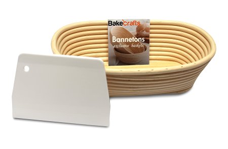 Bakecrafts - [10-inch] Handmade Oval Banneton Proofing Basket & FREE Dough Scraper Bonus - Perfect For Baking Healthy Artisan Bread With Rising Pattern