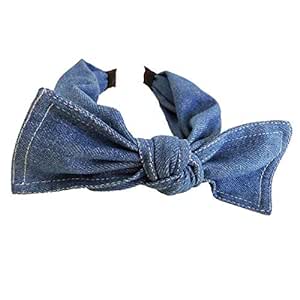 Denim Fabric Wide Knot Dot Headband Bowknot Hair Hoop for Teens Girls and Women Hair Accessories (Blue)