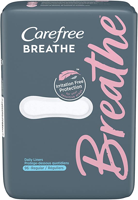 Carefree Breathe Panty Liners, Irritation-Free Protection, Individually Wrapped, 96 Count