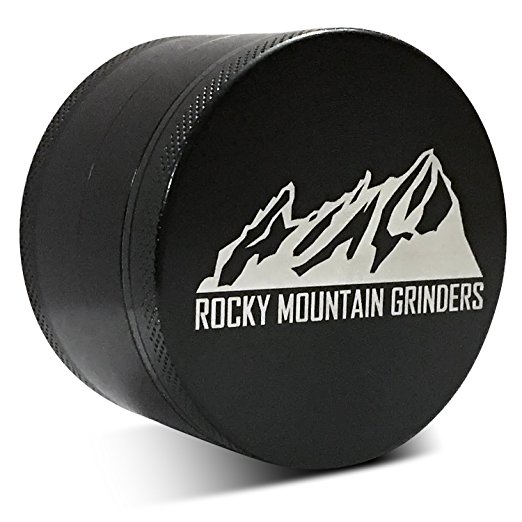Rocky Mountain Grinders 2.5-Inch Large Herb Grinder with Pollen Catcher and Scraper, Black