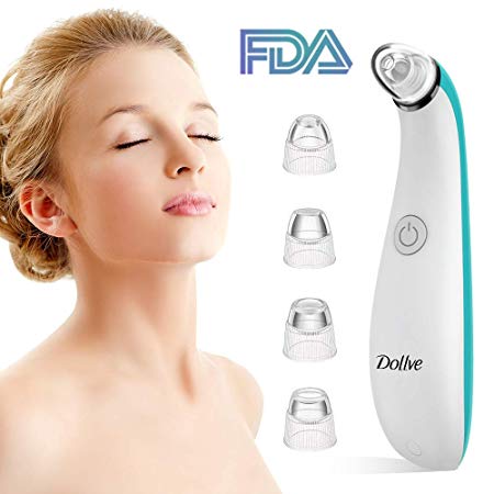 Dollve Blackhead Remover Electric Facial Pore Cleaner with 4 Multi-Functional Probe – Rechargeable Vacuum Blackhead Suction Extractor Tool (Blue)