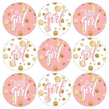 Pink and Gold It's a Girl Baby Shower Favor Labels | 216 Stickers