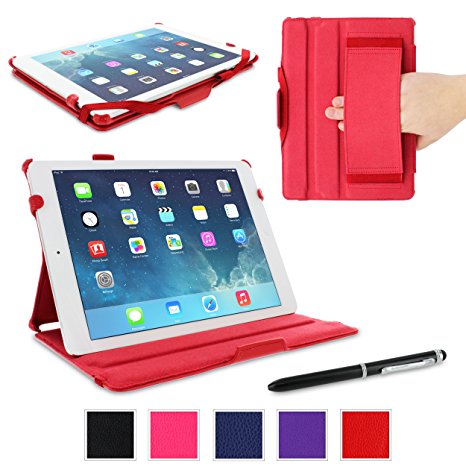 iPad Air Case, Apple iPad Air 1 Case, rooCASE Slim Fit Leather PU Lightweight Folio Stand Smart Cover Auto Sleep/Wake for Original iPad Air 1 - Red