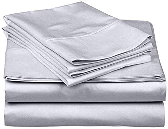 SanCozy 400 Thread Count Queen Size SheetSet Light Grey 100% Combed Cotton 4 Piece Bedsheet Set Deep Pocket Fits Up to 18-inch Mattress Extra Soft Sateen Weave Hotel Class Luxe Bedding Collection