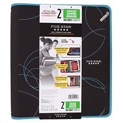 Five Star Xpanz 2" Zipper Binder, Assorted colors (The colors may vary)