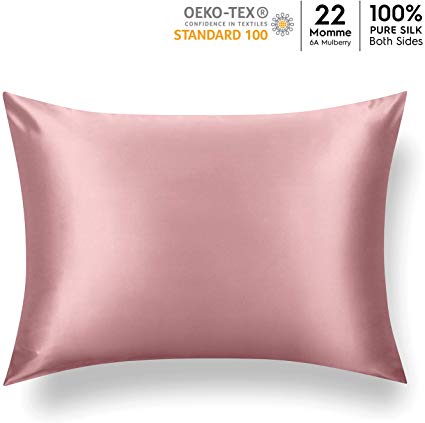 Tafts 22mm 100% Pure Mulberry Silk Pillowcase for Hair and Skin, Hypoallergenic, Both Sides Grade 6A Long Fiber Natural Silk Pillow Case, Concealed Zipper, Queen 20x30 inch, Misty Rose Pink