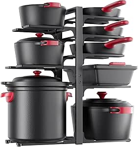 MUDEELA Pots and Pans Organizer under Cabinet, 21" Height Heavy Duty Adjustable Pot Pan Organizers inside Cabinet, 8-Tier Kitchen Cabinet Organizers and Storage for Big Stockpots, Heavy Cookware