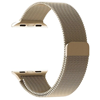 Apple Watch Band, PUGO TOP Milanese Loop Stainless Steel Mesh Replacement Band for Apple Watch Series 2 Series 1 38mm, Champagne Gold