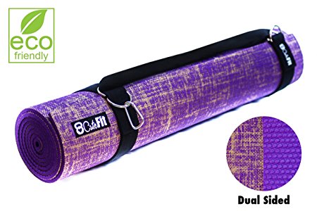 Natural Yoga Mat Premium Exercise Quality 5mm Thick- By CuteFit - We Use Non-Toxic Organic Natural Jute for a Natural Feel with Grip Padding Underneath Extra Long 72” With Carrying Strap