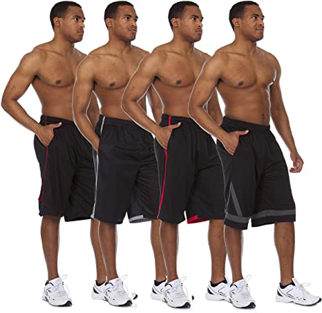 Essential Elements 4 Pack: Men's Active Performance Athletic Basketball Workout Gym Knit Shorts with Pockets