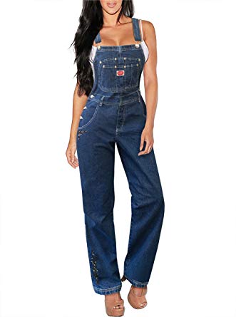 HyBrid & Company Womens Super Comfy Stretch Ripped Denim Jumpsuit Overalls