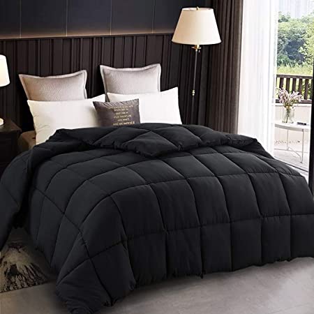 EDILLY All Season California King Soft Quilted Down Alternative Comforter Hotel Collection Reversible Duvet Insert with Corner Tabs,Winter Warm Fluffy Hypoallergenic,96 by 104 Inches,Black