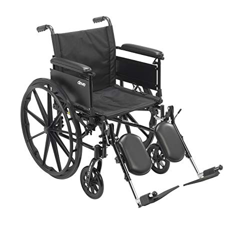 Drive Medical Cruiser X4 Lightweight Dual Axle Wheelchair with Adjustable Full Arms Seat with Elevating Leg Rests, Silver Vein, 20 Inch