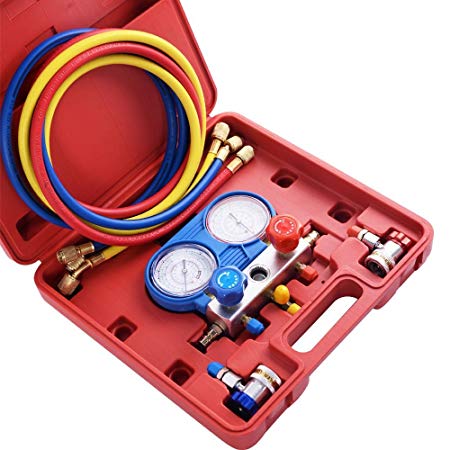 Goplus 4CFM 1/3HP Air Vacuum Pump HVAC Refrigeration Kit AC Manifold Gauge Set R134 (Gauge Kit)