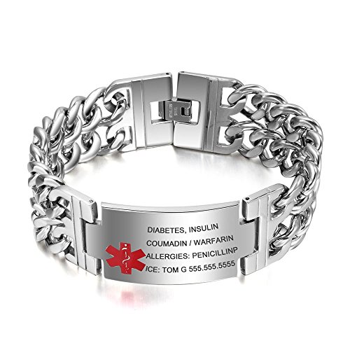 8.5" Free Engraving Emergency Medical Alert ID Bracelets For Men Titanium Steel Life Alert Bracelets For Adults