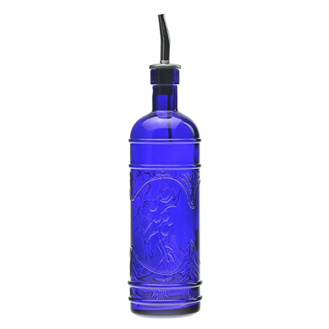 Retro Kitchen Olive Oil, Liquid Dish or Hand Soap Glass Bottle Dispenser ~ G181FR2 Cobalt Blue ~ Metal Pour Spout and Cork Included with Glass Bottle
