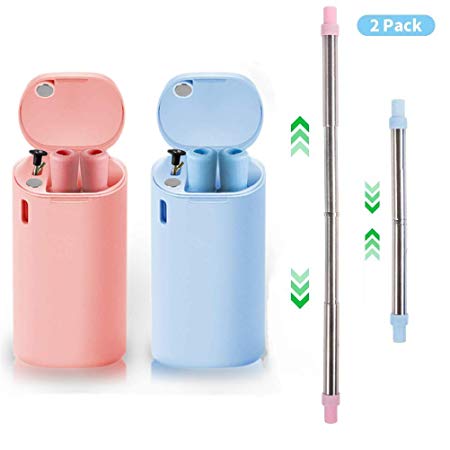 Reusable-Drinking-Straws Collapsible-Metal-Straws-with-Case Composed of stainless steel and Food-grade Silicone Portable Set with Hard Case Holder and Cleaning Brush for Party Travel Household Outdoor