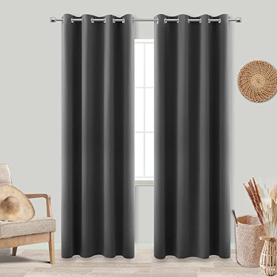 Thermal Insulated Blackout Grey Curtains for Bedroom 84 Inch Length 2 Panel Set Long Winter Grommet 100% Light Heavy Cold Blocking Darkening Window Drapes for Living Room Sliding Glass Door Dark Gray