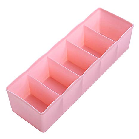 Acamifashion 5 Cells Plastic Storage Box Underwear Drawer Organizer - Pink