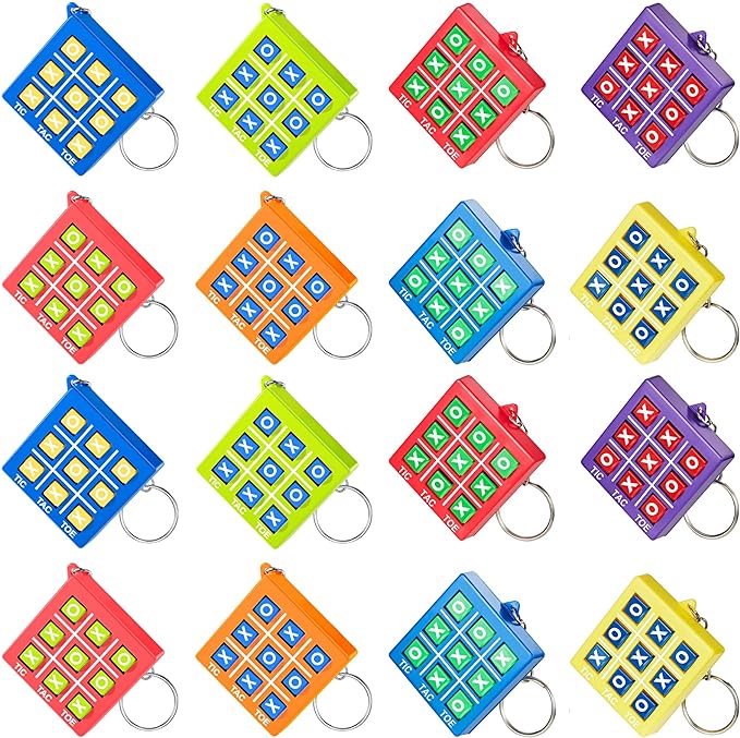 Hicarer Tic Tac Toe Keychain for Kids Ages 8-12 Party Favors Plastic Keyholders for Mini Backpack Clip Birthday Party for Boy Girl, Assorted Colors