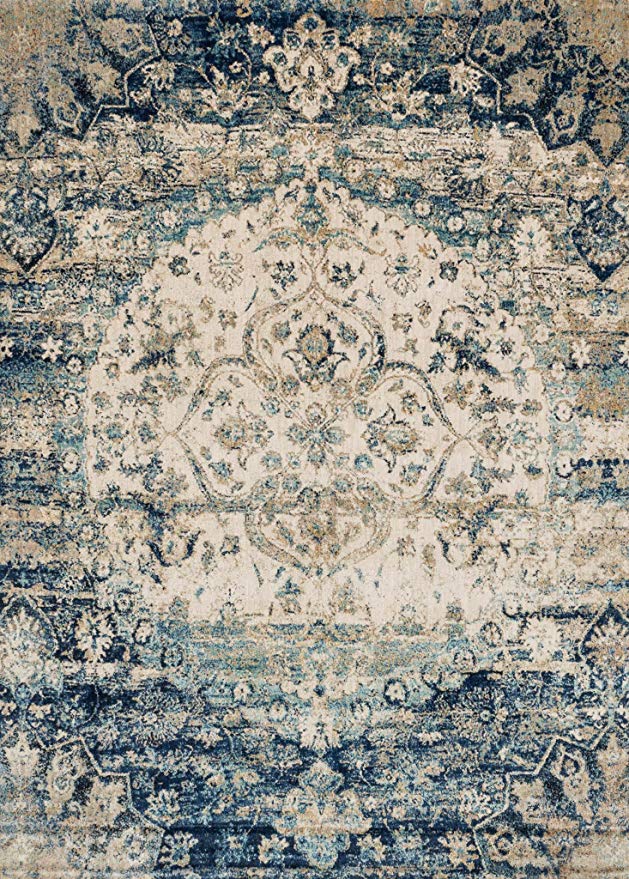 Loloi ANASAF-06BBIV96D0 Anastasia Area Rug 9'-6" X 13' Blue/Ivory