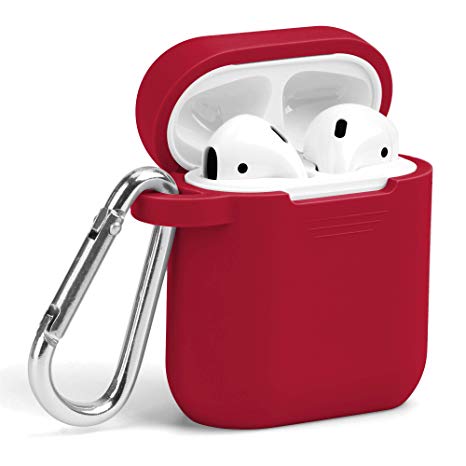 AirPods Case, GMYLE Silicone Protective Shockproof Earbuds Case Cover Skin with Keychain kit Set Compatible for Apple AirPods 1 & 2 (True Red)