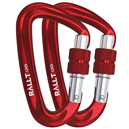 Rallt 12 kN Aluminum Wire Gate Carabiners (Set of 2) - 2,697-pound Rating for Hammocks, Camping, Hiking & Utility