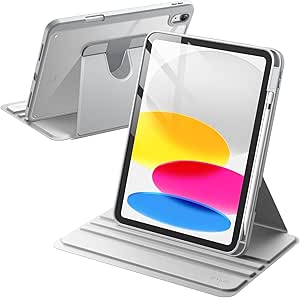 JETech Rotating Case for iPad 10 (10.9-Inch, 2022 Model, 10th Generation) with Pencil Holder, 360 Degree Rotation Protective Stand Cover Clear Back, Auto Wake/Sleep (Silver)