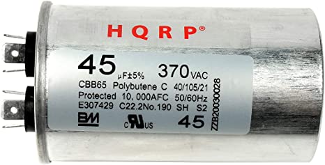 HQRP 45uF 370V Run Capacitor AC Electric Motor Start HVAC Blower Compressor Pump Generator 45MFD CBB65 370V 370VAC UL Listed