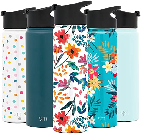 Simple Modern 22 Ounce Summit Water Bottle - Stainless Steel Tumbler Metal Flask  2 Lids - Wide Mouth Double Wall Vacuum Insulated Leakproof Pattern: Florista