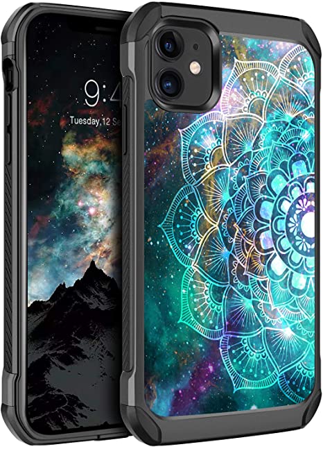 BENTOBEN iPhone 11 Case 2019, Dual Layer Slim Hybrid Soft Rubber Bumper Hard PC Glow in The Dark Cover Shockproof Protective Phone Cases for iPhone 11 6.1" 2019 Mandala in Galaxy