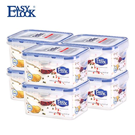 EASYLOCK Plastic Food Containers Set with Lids Airtight Small Kitchen Storage Box 17.1Oz 2.1 Cup Pack of 6
