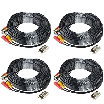 ABLEGRID® 4 PACK 100ft bnc video power cable security camera wire cord for cctv dvr surveillance system (included 2x BNC to RCA connectors with each cable)