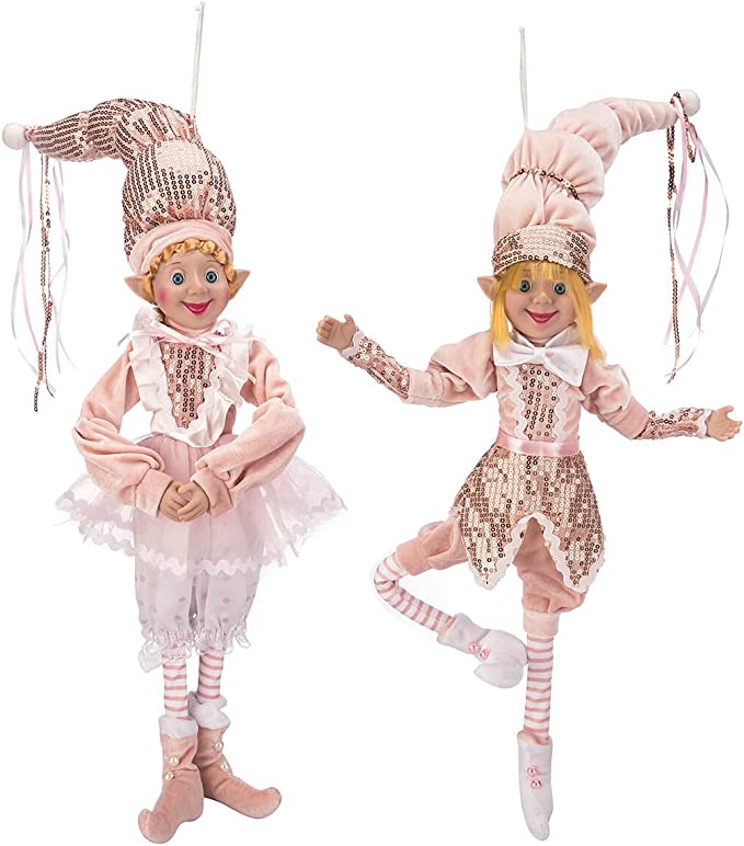 ARCCI 26 Inch Christmas Elves Figurine, Set of 2 Pink & White Posable Elf Christmas Figure, Xmas Holiday Party Home Decoration Ornaments