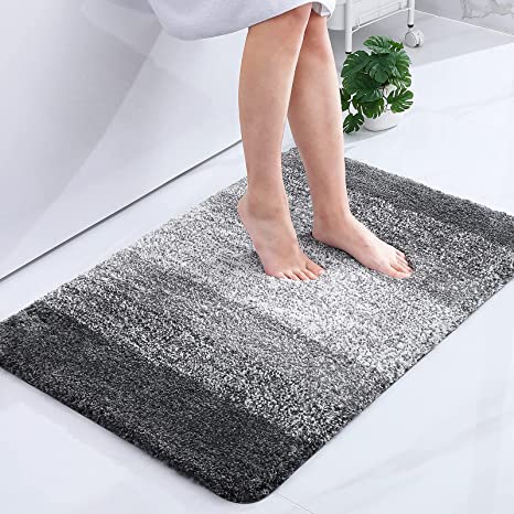 Olanly Luxury Bathroom Rug Mat, Extra Soft and Absorbent Microfiber Bath Rugs, Non-Slip Plush Shaggy Bath Carpet, Machine Wash Dry, Bath Mats for Bathroom Floor, Tub and Shower, 24x36, Grey