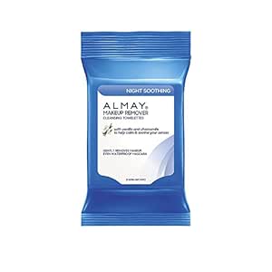 Almay Night Soothing Makeup Remover Cleansing Towelettes, Hypoallergenic, Cruelty Free, Oil Free, Fragrance Free, Ophthalmologist & Dermatologist Tested, 25 Wipes